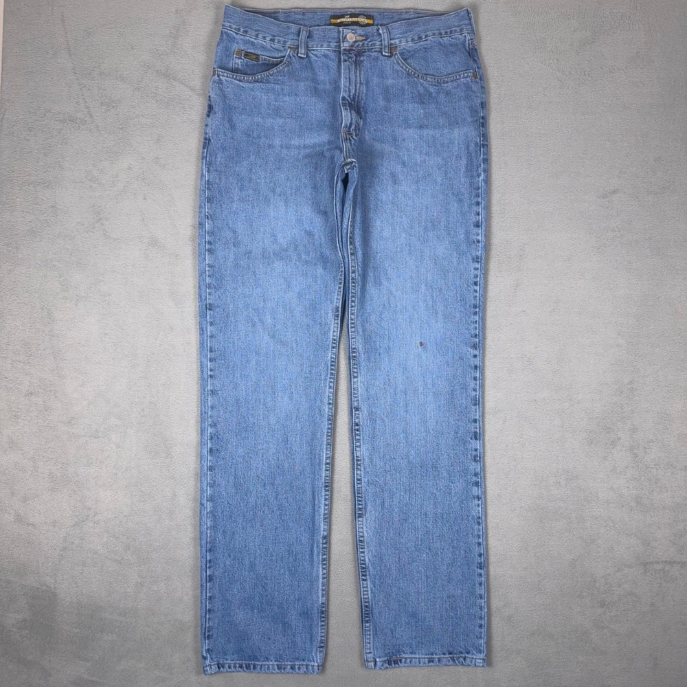 Lee Jeans Mens 34x34 Regular Fit Straight Leg Light Wash Blue Denim Cotton Work